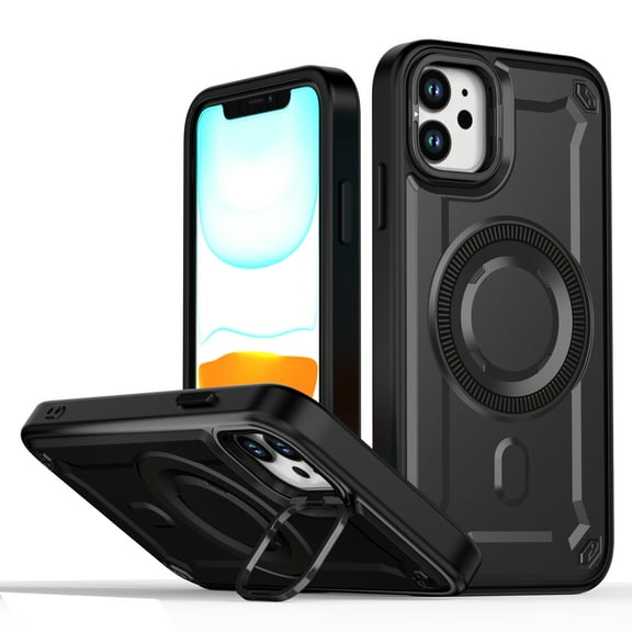 Dteck Magnetic Case for iPhone 11,Shockproof TPU PC Heavy Duty Protection Compatible with Mag Safe Case with Hidden Lens Kickstand Cover for iPhone 11,Black