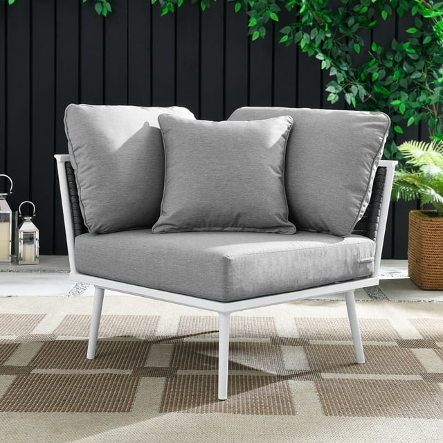 Modway Chaise d'Angle de Patio Extérieur en Aluminium, Blanc Gris