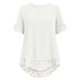 thumbnail image 4 of Blouse à Col à Volants pour Femmes - Chemise Boutonnée à Manches Courtes d'Été, Coupe Ample Décontractée Col Rond avec Détails Féminins (Blanc / m), 4 of 7