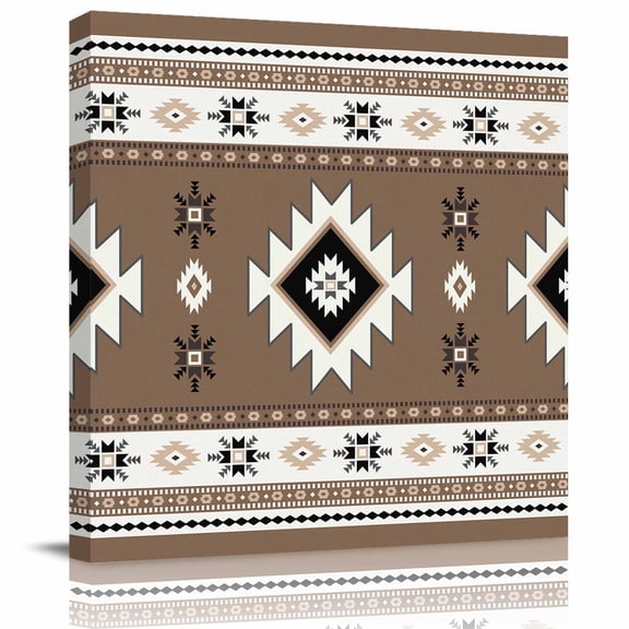 Framed Canvas Wall Art for Living Room Brown Boho Wall Decor, Southwest Tribal Aztec Geometric Aesthetic Paintings for Bedroom Office Kitchen Bathroom, Ready to Hang Artwork Wall Pictures 8x8 Inch