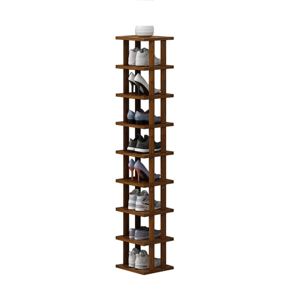 SIMANLI 9‑Tier Vertical Shoe Rack, Narrow Bamboo Shoe Storage Organizer, Freestanding Corner Shoe Shelf for Entryway