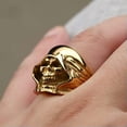 thumbnail image 2 of HOOUN 18K Gold Plated Men's Dark Evil Death Skull Ring Stainless Steel Biker Ring Punk-12, 2 of 3