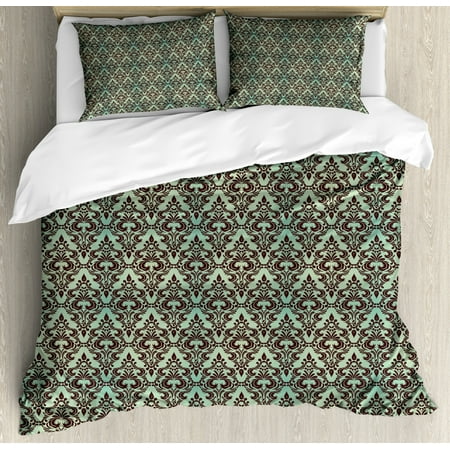 Damask Duvet Cover Set Mint Background With Ornamental Surreal