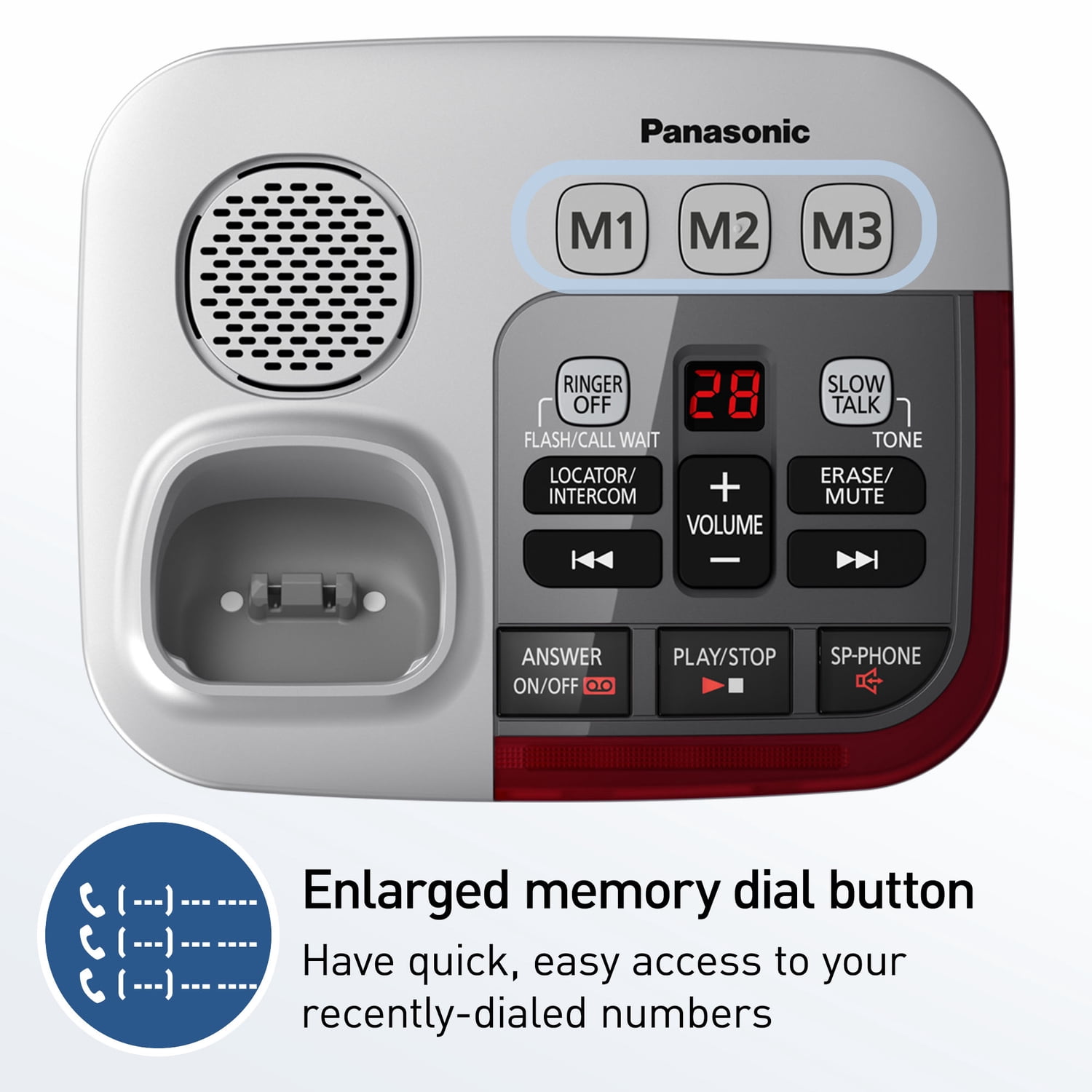 Panasonic DECT 6.0 Corded Cordless Amplified Phone with Answering Machine & Noise Reduction, Silver with Red Visual Ringer, KX-TGM450S