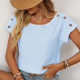 thumbnail image 5 of Tops for Women Plus Size Round Neck Short Sleeved Solid Color Hollowed Out Casual T-Shirt Light Blue XL, 5 of 6