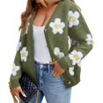 thumbnail image 2 of Women's Floral Print Cardigan Long Sleeve Open Front Button Down V Neck Knitted Sweaters Green S, 2 of 7