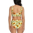 thumbnail image 3 of Kdxio Sunflowers And Butterflies Print Women's 2 Piece High Waisted Wrap Spaghetti Strap Summer Swimsuit Bikini Set-X-Large, 3 of 7