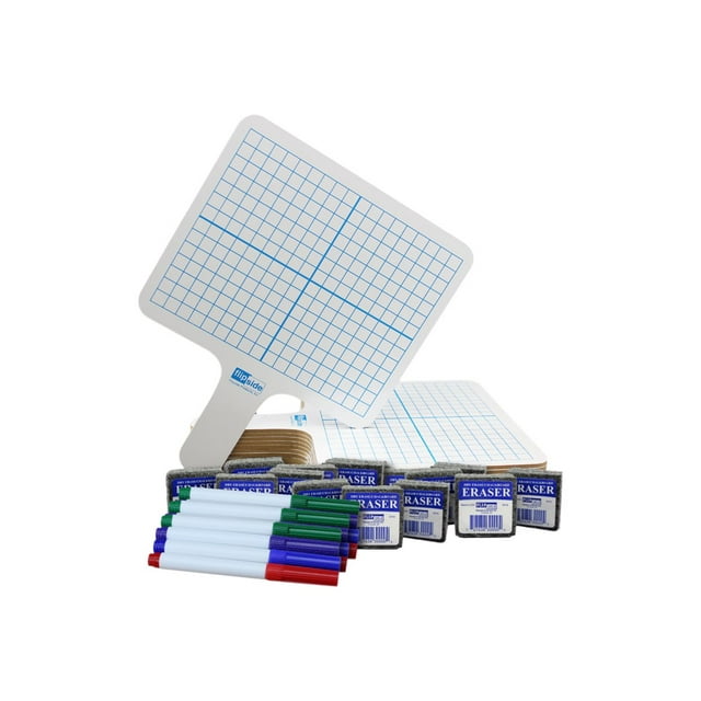 Flipside Products 19125 Tablette de Réponse Effaçable à Sec Double Face Rectangulaire Plus Stylos de Couleur Plus Gommes, Classe - Lot de 12