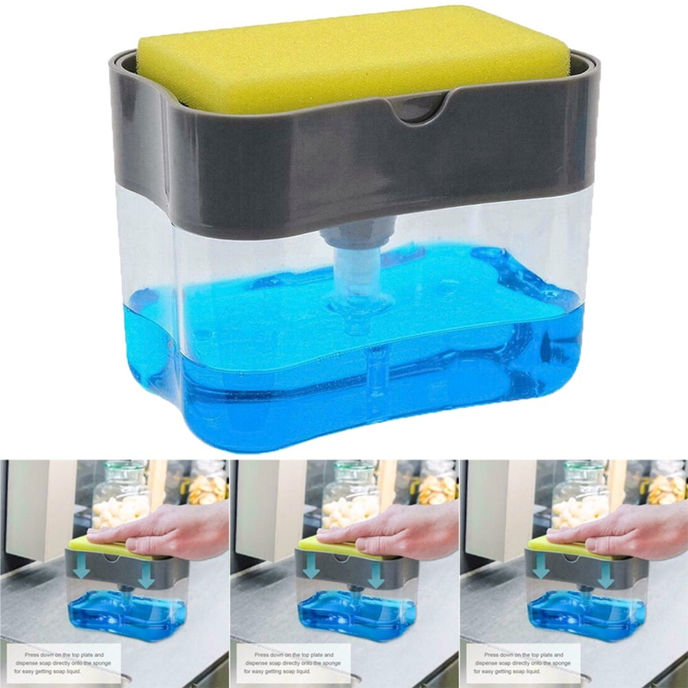 2in1 Multifunction Dishwashing Liquid Box Soap Pump Dispenser Sponge