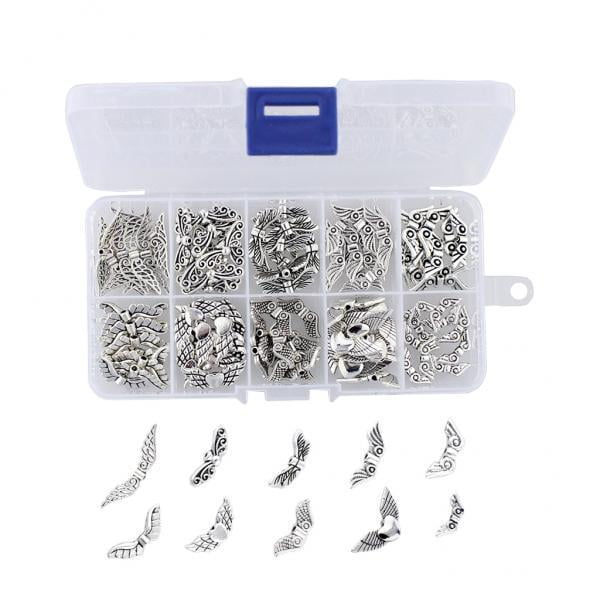 2x Antiguas DIY Artesanía Joyería Fabricación de Hallazgos Colgantes 100 Unids Caja Yinane Dije de cuentas de alas de ángel