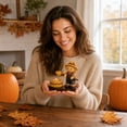 thumbnail image 5 of BingTong Fall Harvest Tealight Candle Holder, Resin Mummy & Scarecrow Figurine with Roasting Corn Marshmallow Stick, Mini Bonfire Base Halloween Thanksgiving Desktop Decor Ornament, 5 of 6