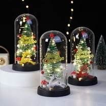 MXTPOV Small Christmas Tree with Glass Dome, Artificial Christmas Tree with String Lights, Xmas Tree Night Light, Fairy Lights Christmas Decorations, 9 inch