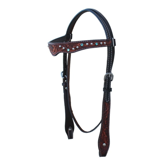 Horse Western Tack Floral Tooled Browband Bridle Turquoise 78HR49HB