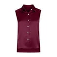 thumbnail image 3 of Womens Satin Dressy Blouses, Tank Tops for Women Business Casual Solid Color Lapel Button Down Sleeveless Shirts Vests, 3 of 5