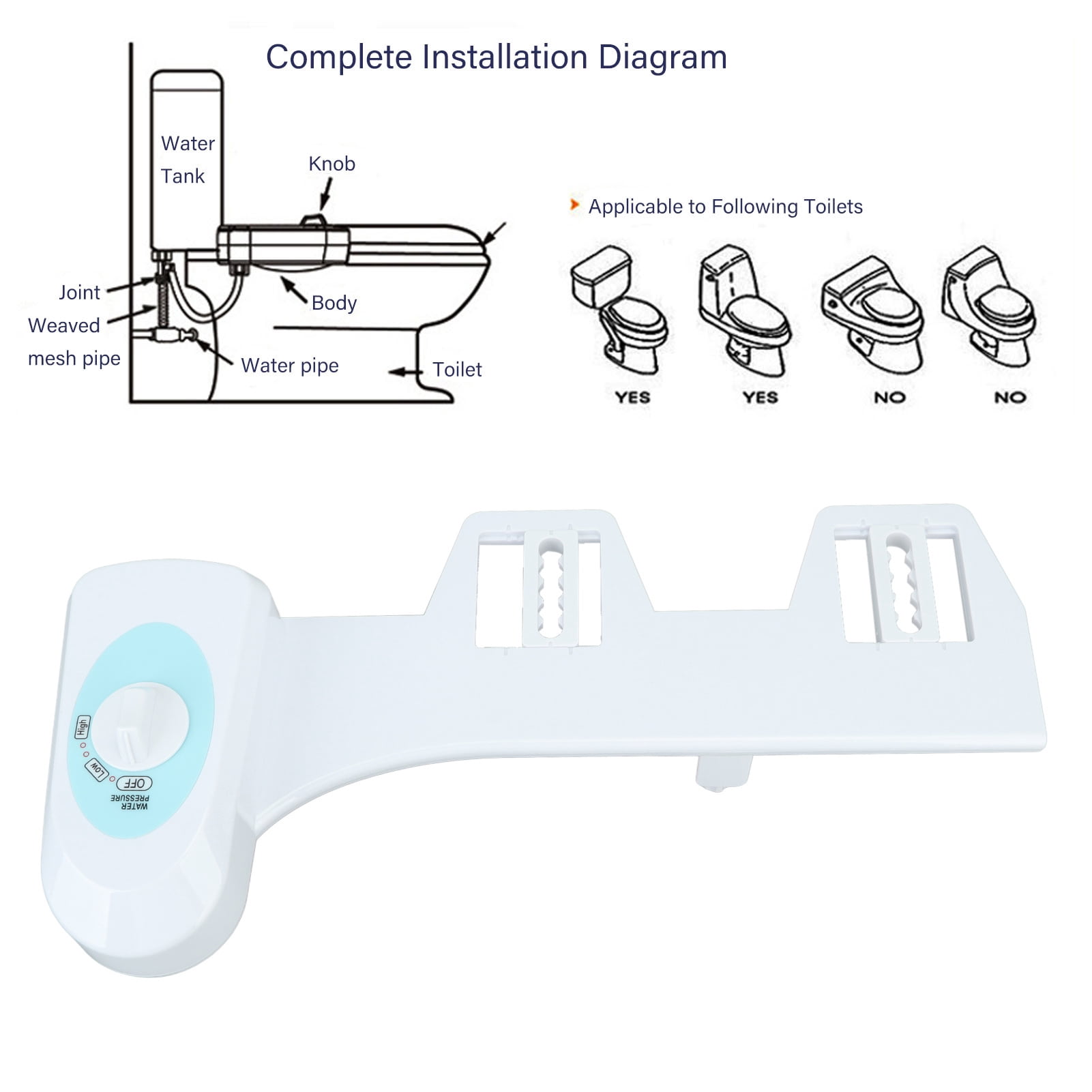 BIMZUC Easy Bidet Toilet Seat Attachment - Non-Electric Mechanical Sprayer with Self-Cleaning Nozzle for Men & Women, White 9/16 Inch / 1.43 cm Valve