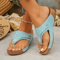 thumbnail image 2 of Rokment Womens Platform Wedges Flip Flops Beach Slides Orthopedic Sandals Summer Comfortable Leather Thongs Walking Dress Slip on Sky Blue Size 9.5, 2 of 6