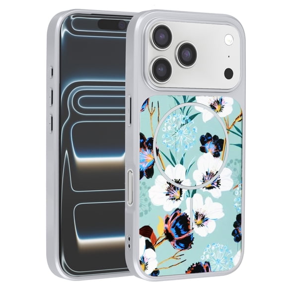 Dual Layer Flower Design Magsafe Cases for iPhone 17 Pro Max - Green