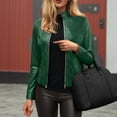 thumbnail image 2 of felwors Women's PU Leather Jacket Biker Jacket with Pockets Vintage Short Coat for Autumn Spring Green, M, 2 of 8