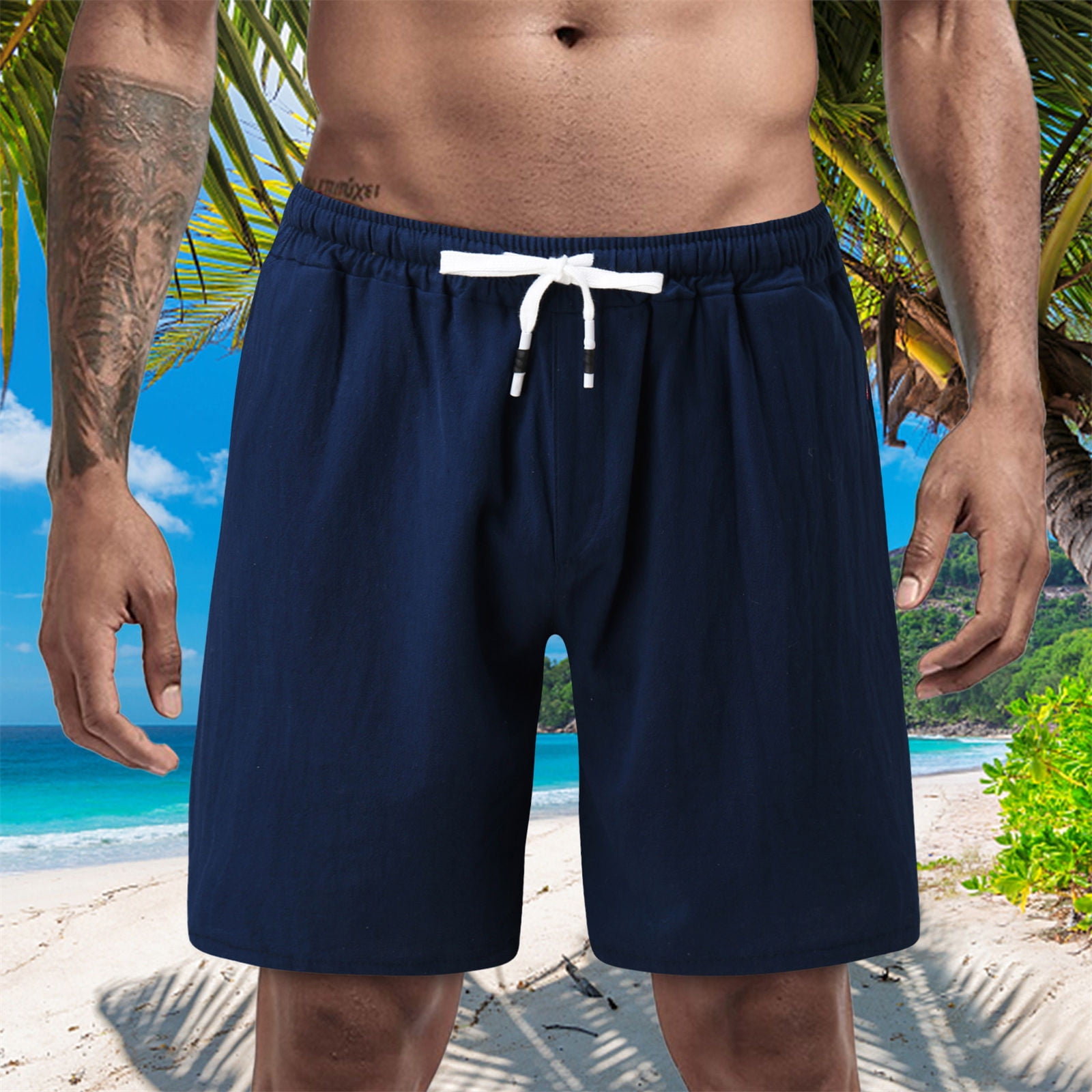 Summer Men Fashion Casual Pure-Color Beach Fitness Tether Elastic Swim Trunks Summer Men Fashion Casual Pure-Color Beach Fitness Tether Elastic Swim Trunks