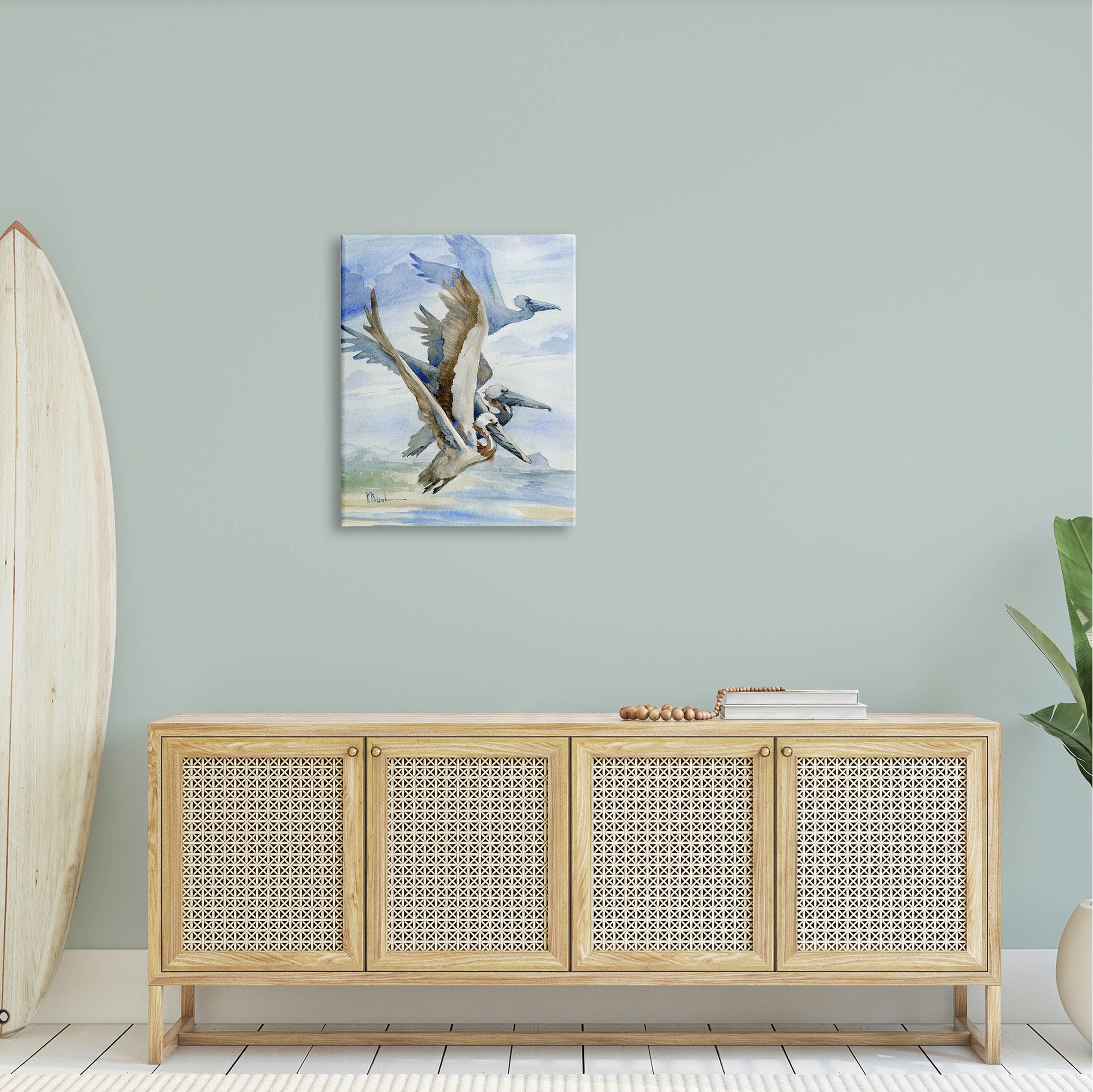 Stupell Industries Pelicans Aloft Bird Flight Trio Painting Gallery Wrapped Canvas Print Wall Art, Design by Paul Brent