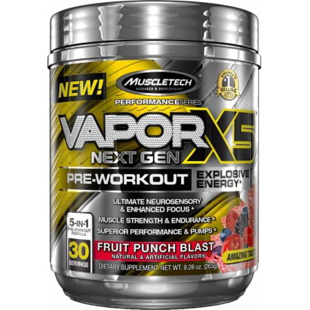 MuscleTech Vapor X5 Next Gen Explosive Energy Pre Workout Powder, Fruit Punch, 30