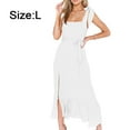 thumbnail image 2 of Vestidos de dama de honor elegantes blancos para mujer, vestido largo largo con volantes, sin mangas, informal, dividido, L, 2 of 7