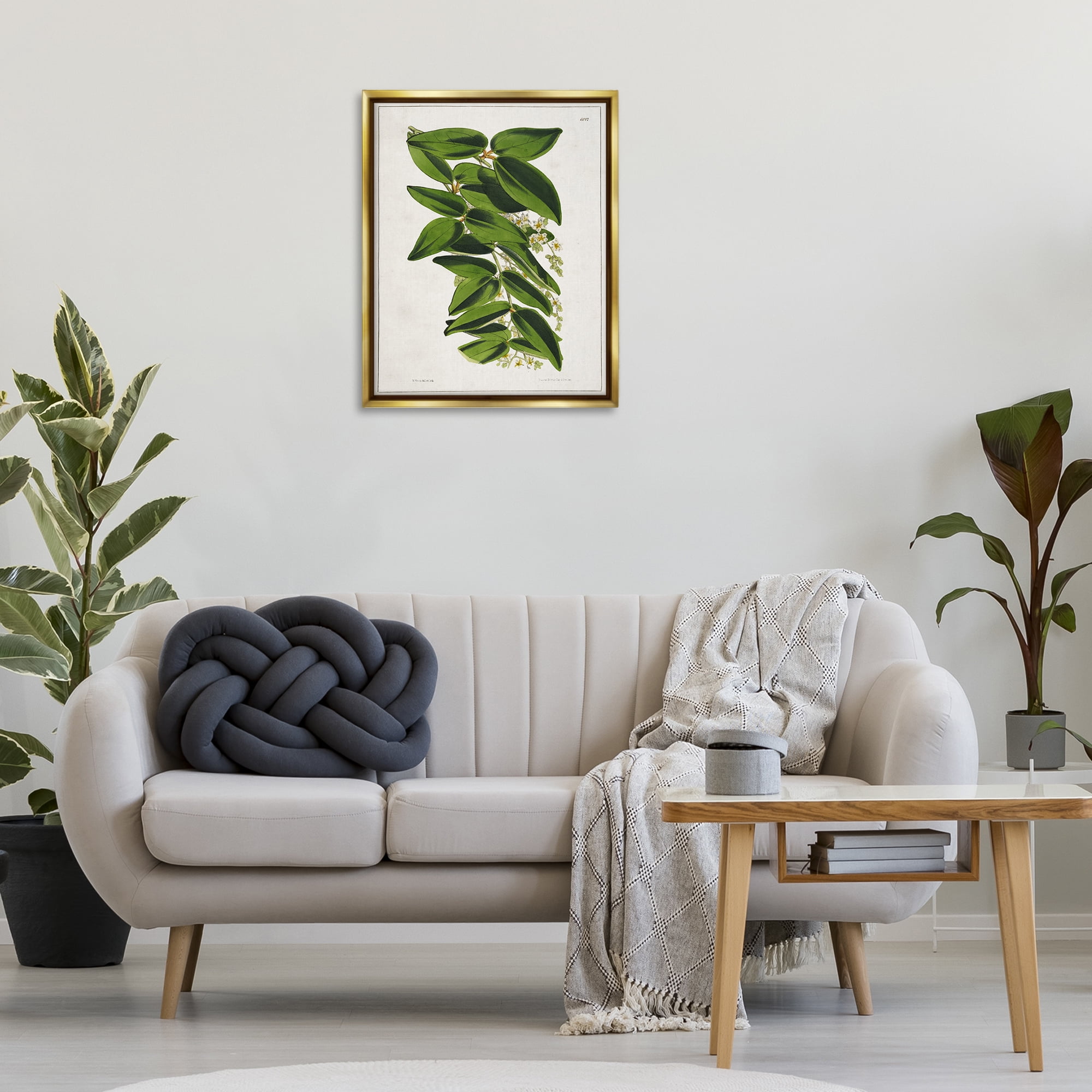 Stupell Industries Stacked Leaves Botanical Plants & Flowers Painting Gold Floater Framed Canvas Art Print Wall Art, 25 x 31
