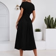 thumbnail image 6 of RUTAYY Women's Dress Casual V-Neck Solid Color Short Sleeve Waist Pleats Soft Comfortable Daily Wear Travel Vacation Dresses, 6 of 6
