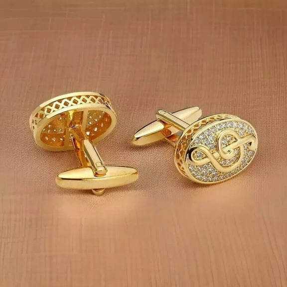 14K Yellow Gold Plated 2Ct Round Cut Natural Moissanite Men's Wedding Cufflinks