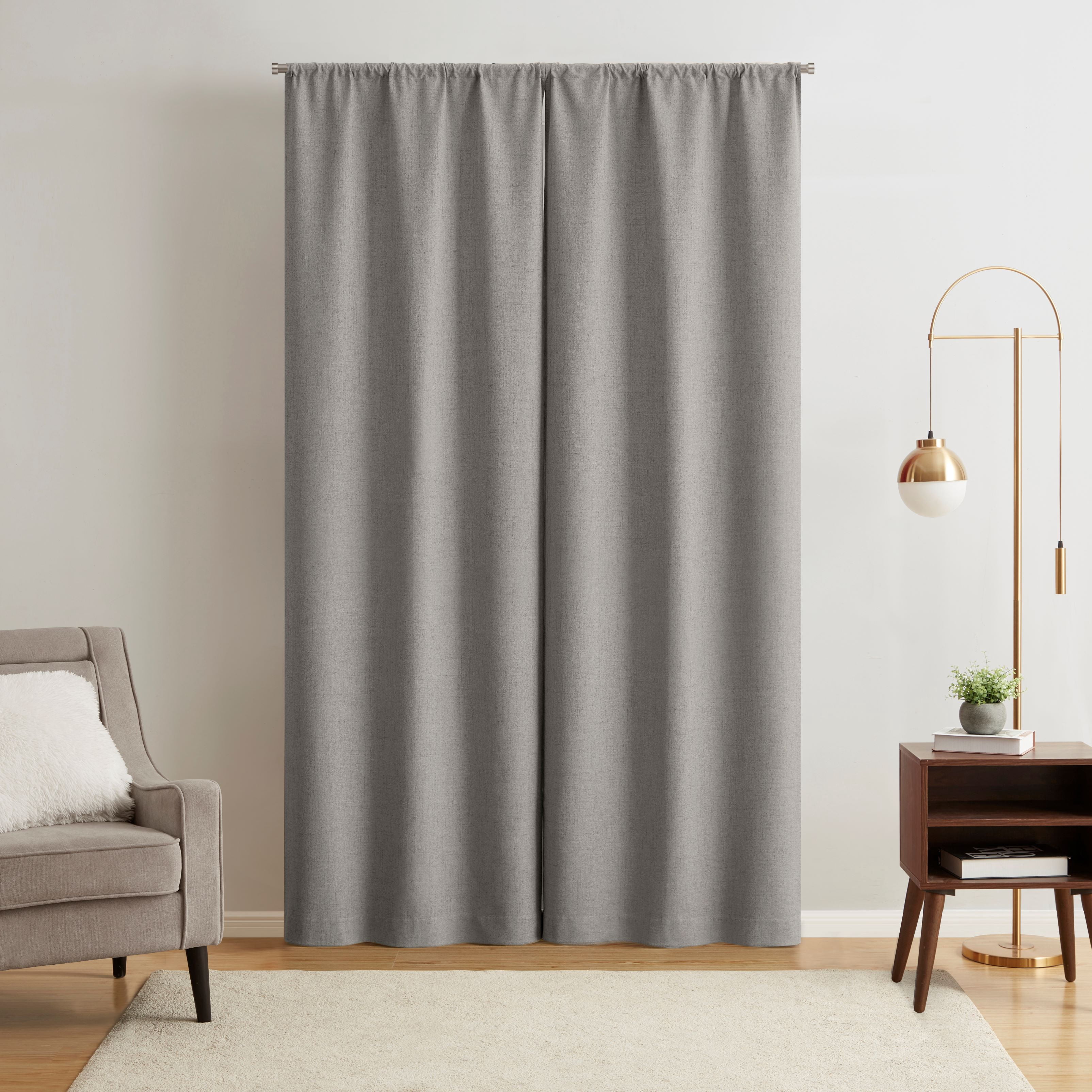 Mainstays Solid Twill Blackout Curtain Panel and Sheers, Set of 4, Soft Silver, 27.5" W x 95" L
