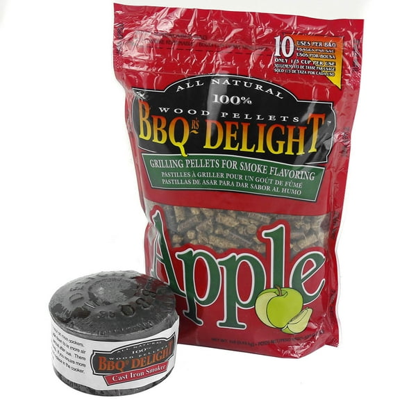 BBQr's Delight Cast Iron Smoker Pot Wood Pellet Smoke BBQ with 1lb Apple Blend