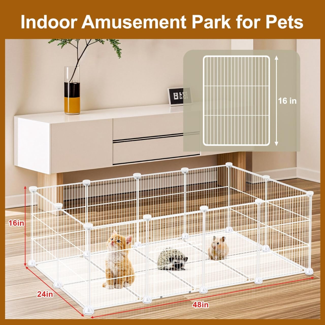Panels Small Animal Playpen, Pet Playpen with Waterproof Mat, Cage for Guinea Pigs, Puppy Play Pen, Bunny Playpen, Indoor Outdoor Portable Metal Wire Yard Fence