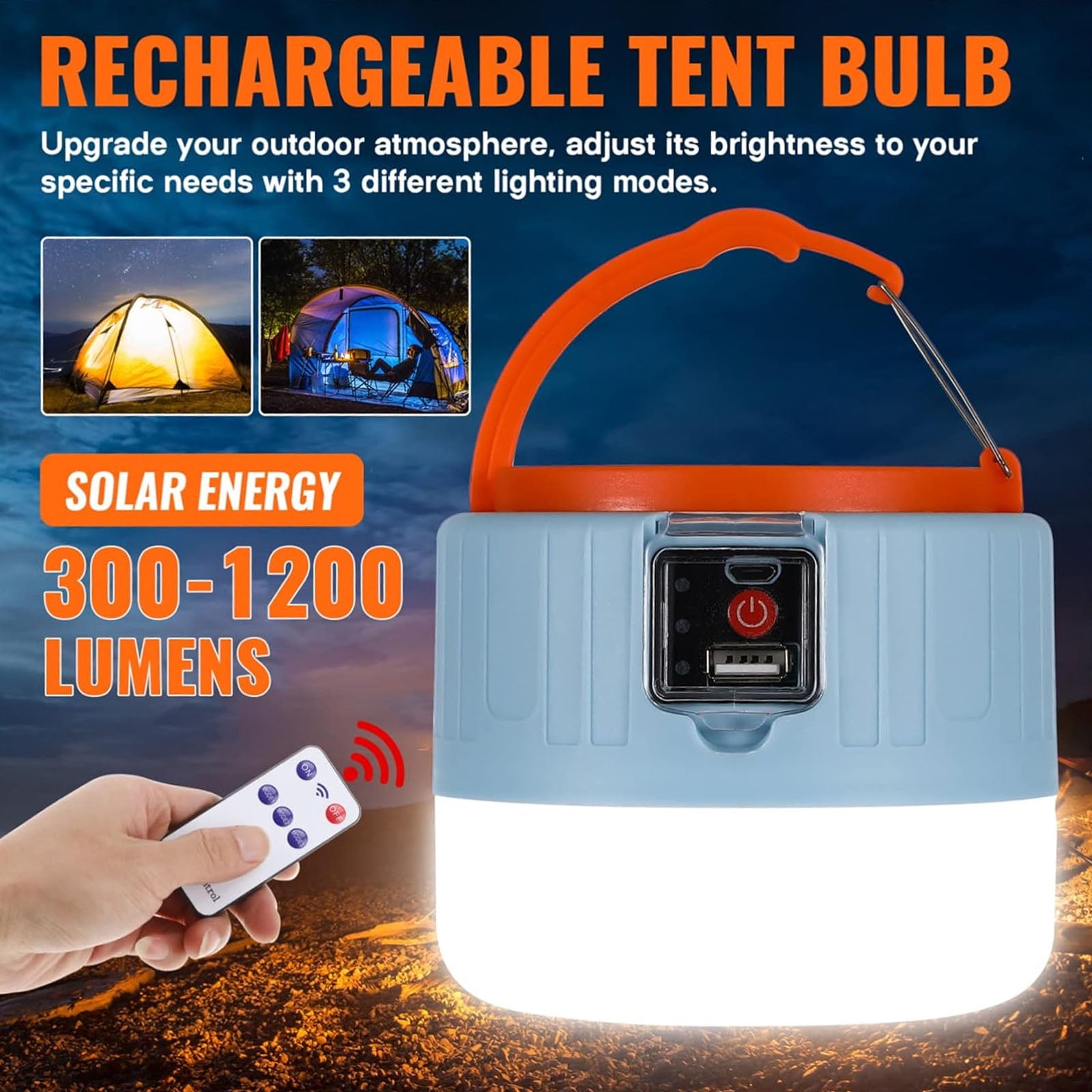 FAMKIT 2 Pack Camping Lantern, USB Rechargeable Outdoor Waterproof Solar Camping Lights for Hurricane Power Outages Home