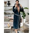 thumbnail image 2 of Lotus Linen Plush Hooded Robe for Men - Soft Fleece Bathrobe, Navy Darkgray M/L, 2 of 10