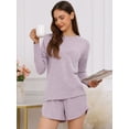 thumbnail image 2 of DARING DIVA Women's Long Sleeve Elastic Waistband Top and Shorts Lounge Set M Purple, 2 of 7