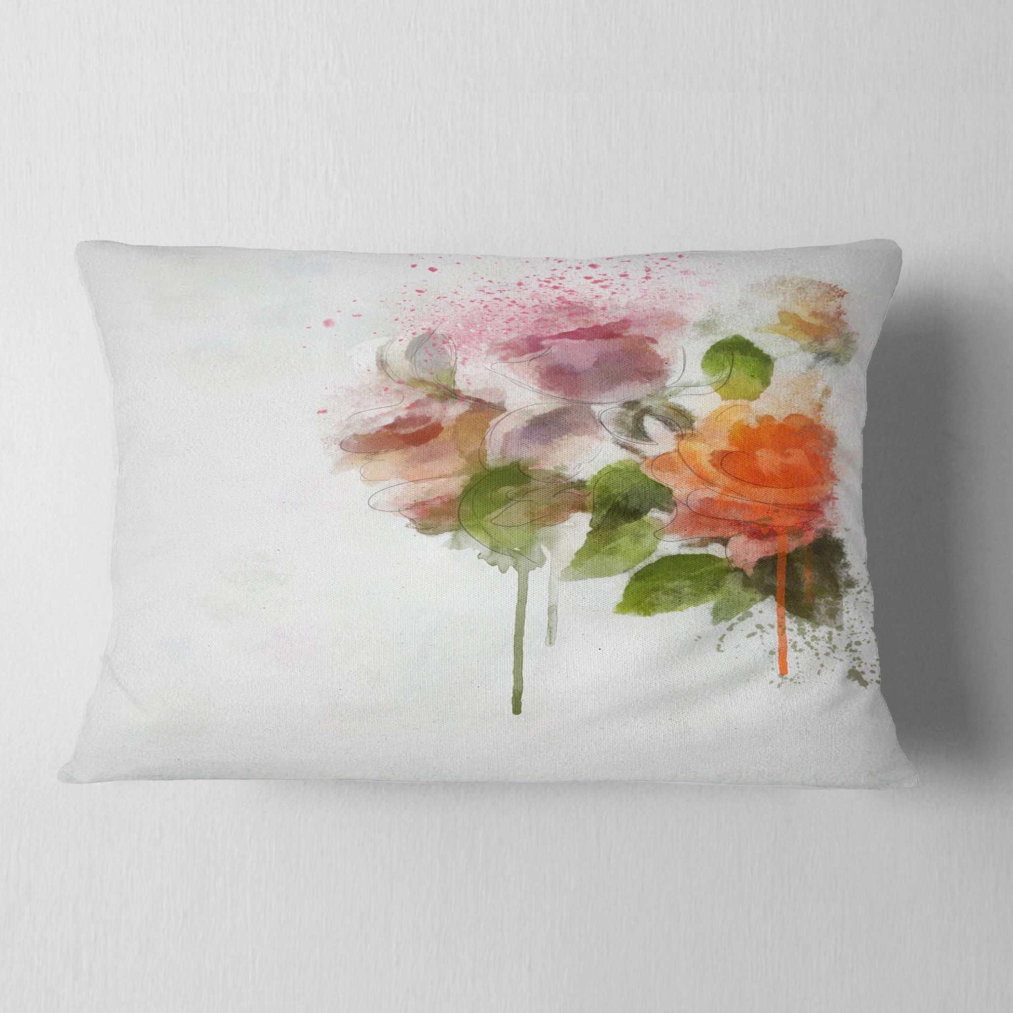 Designart Abstract Hand drawn Flowers Sketch - Flowers Throw Pillowwork - 12x20