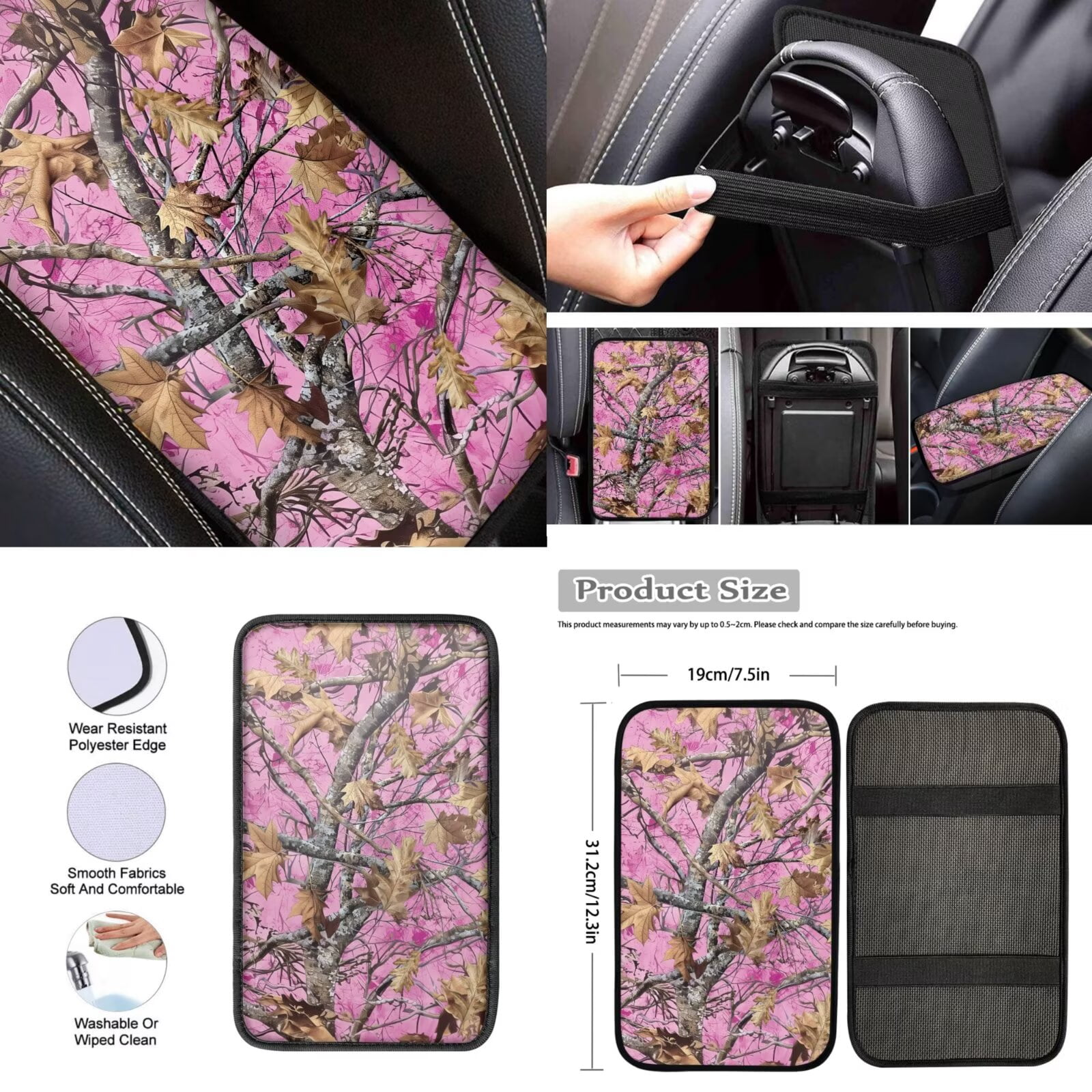 Jeiento 13 Pack Car Seat Cover Set for Front and Rear, Auto Interior Accessories Full Set for Women Men Car Seat Protective Covers Universal Fits for Most Vehicles, Pink Camo Oak Hunting Wood