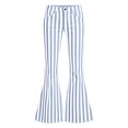 thumbnail image 4 of XAOFW Girls Back To School Flared Pants Elastic Waist Slim Fit Striped Wide Leg Trousers Uniform Pants For Girls Kids Breathable Bottom 9-10 Years, 4 of 6