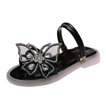 

Little Girls Sandals Children Shoes Girls Sandals Summer Summer Middle And Big Children Girls Rhinestone Butterfly Sandals Beach Shoes Open Toe Sandals Black 3-4 Years