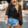 thumbnail image 6 of Women Pullover Top Lantern Sleeve Button Front Breathable Hollow Out Lace Splicing Fall Top for Lady Black S, 6 of 8