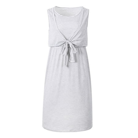 

TANGON Pregnant Women Clothes Sleeveless Maternity Breastfeeding Casual Striped Dress