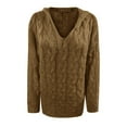 thumbnail image 2 of Brown Fashion Solid Solid Color Hooded Neck Big & Tall Women's Pullover Sweater, Women Fashion Loose Large Size Solid Color Hood Long Sleeves Sweater Tops, 2 of 5