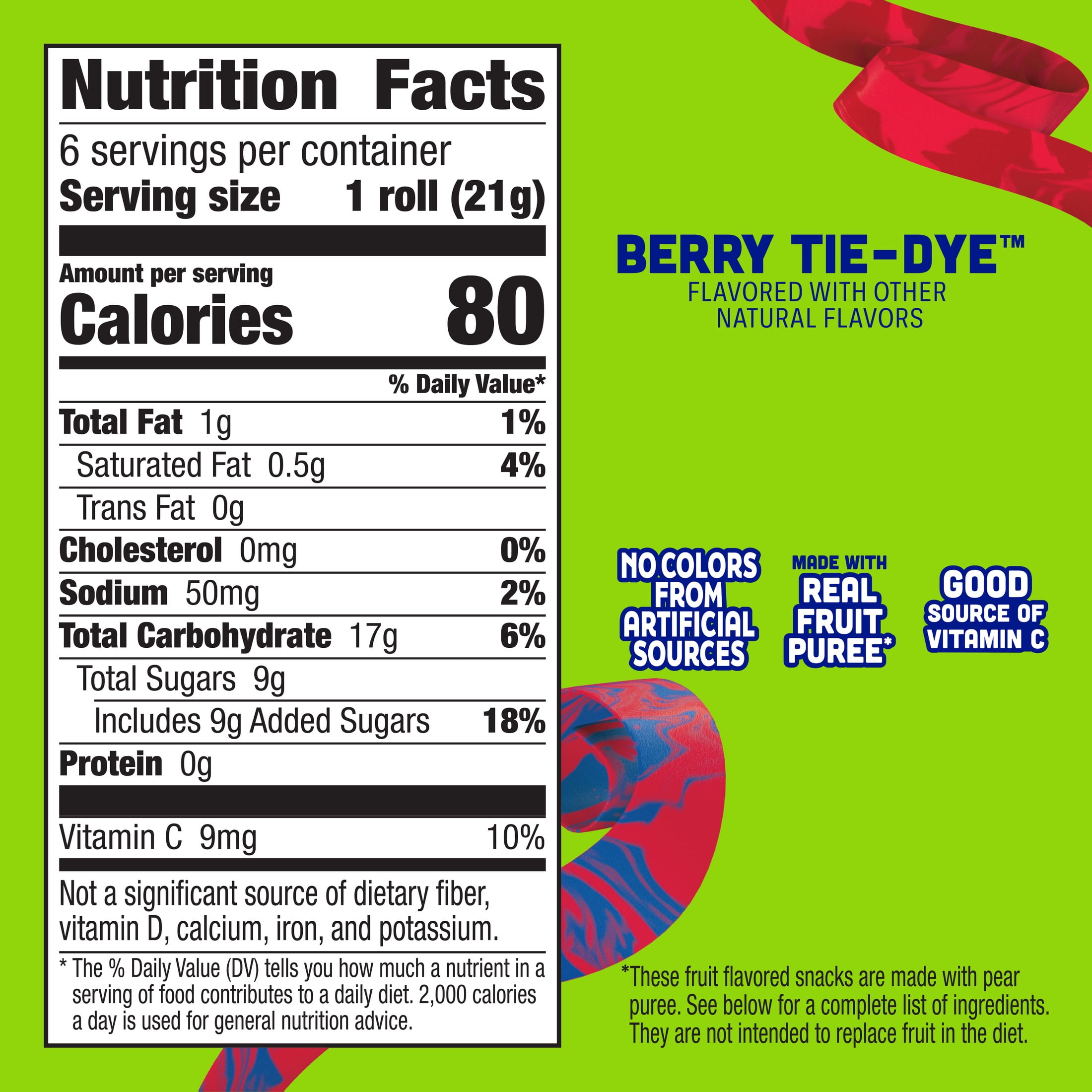 (3 pack) Fruit by the Foot Fruit Flavored Snacks, Berry Tie-Dye, 4.5 oz, 6 Count