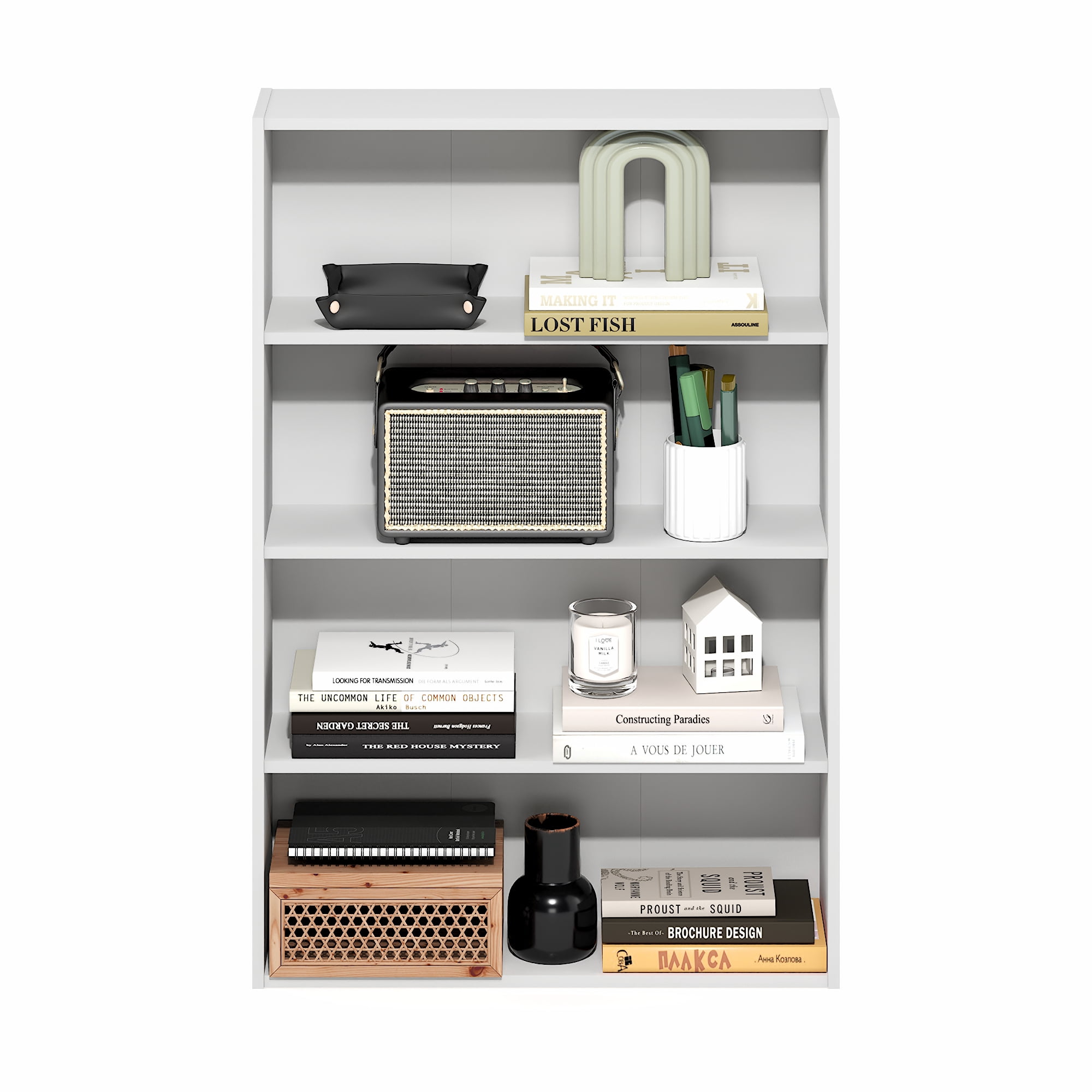 Furinno Basic 4-Tier Open Shelf Bookcase, Bookshelf, Storage Organizer, 6 x 24 x 35, White