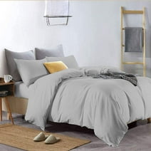 Soft Comforter Cover With Zipper Closure 1 Piece Twin/Twin-Xl (68''x 90'') 600 TC 100% Natural Cotton 1 Piece Duvet Cover & Corner Ties Lightweight Comforter Cover set ( Silver Grey)