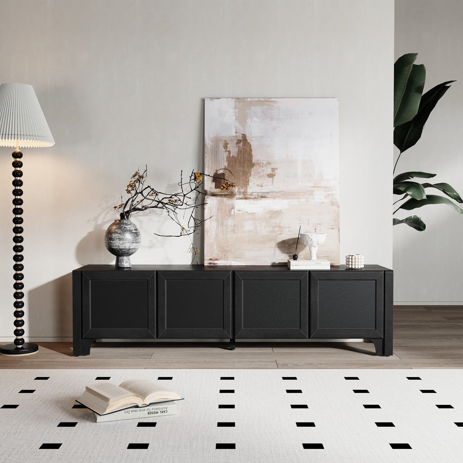 Furnibear 70" Modern TV Stands for 65 70 Inches TV, Media Console, Leather-Wrapped Door Panels TV Entertainment Center with Cabinet Storage for Bedroom Living Room,Black