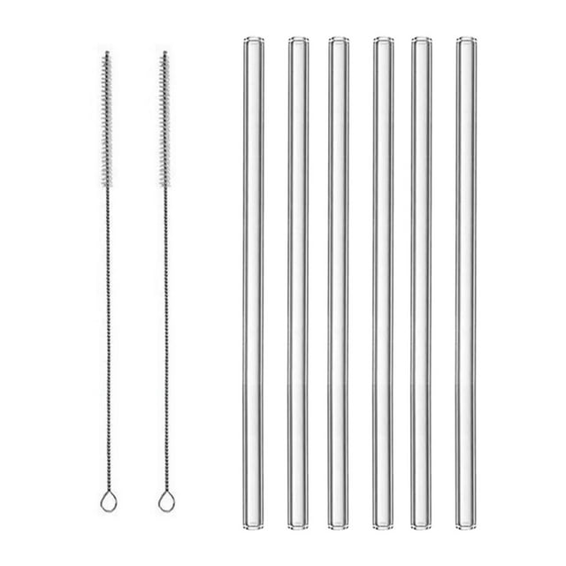 simhoa Pailles en Verre Réutilisables Transparentes Portables Remplacement Longues Incassables Résistantes pour Thé, Matcha, Café, Sodas Jus 6 Droites