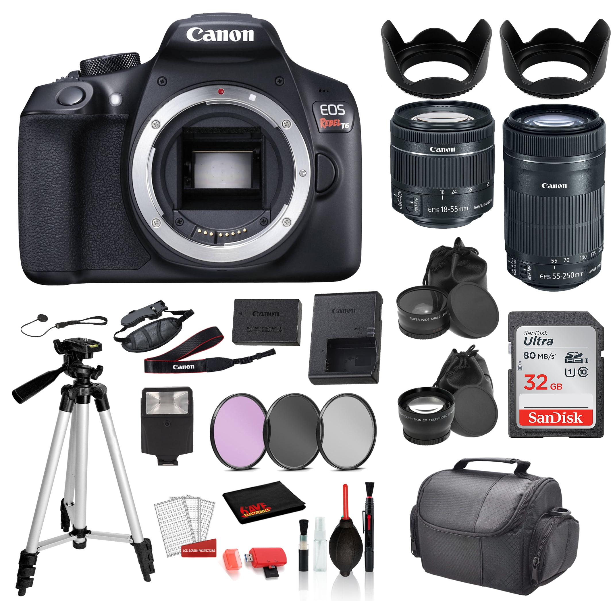 Canon EOS Rebel T6 Digital SLR Camera with 18-55mm Lens and EF-S 55-250mm Lens (1159C003 ...