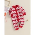 thumbnail image 3 of BemeyourBBs Newborn Baby Boys Girl Valentines Day Outfits Cute Infant Knit Sweater Romper Casual Long Sleeve Button Down Heart Print Jumpsuit Bodysuit Knitwear, 3 of 9