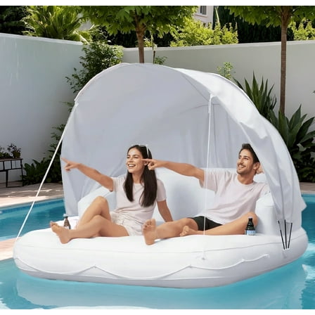 Naipo 70in Floating Canopy Island Inflatable Pool Float with Removable Canopy 2 Person Tanning Pool Lounger Float 2 Cup Holders for Adults Pool Lake and Beach